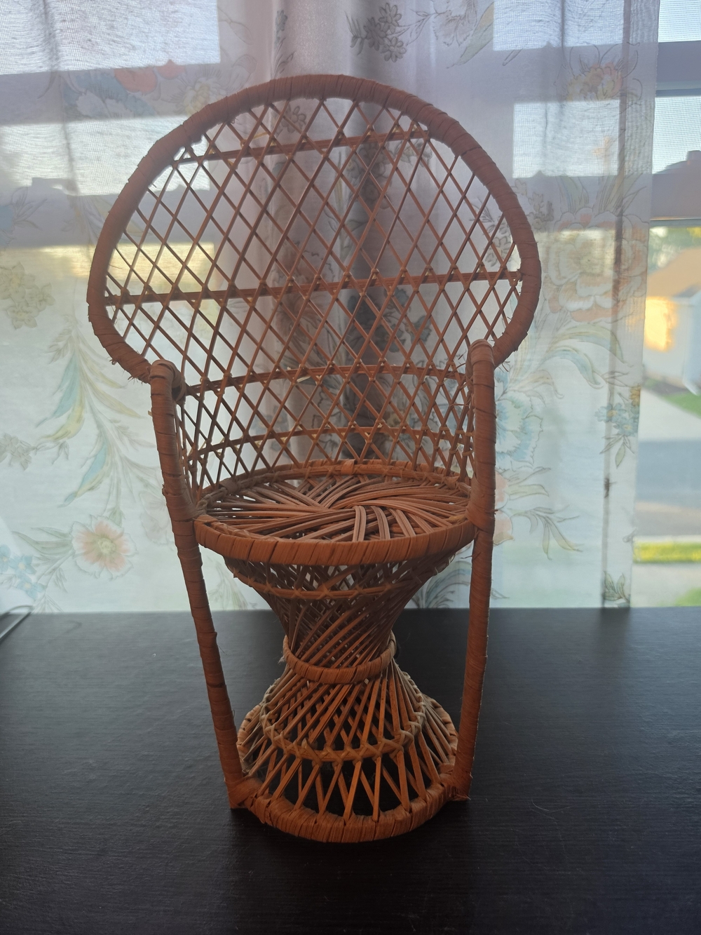 Vintage Wicker Peacock Doll Chair - Warm Brown